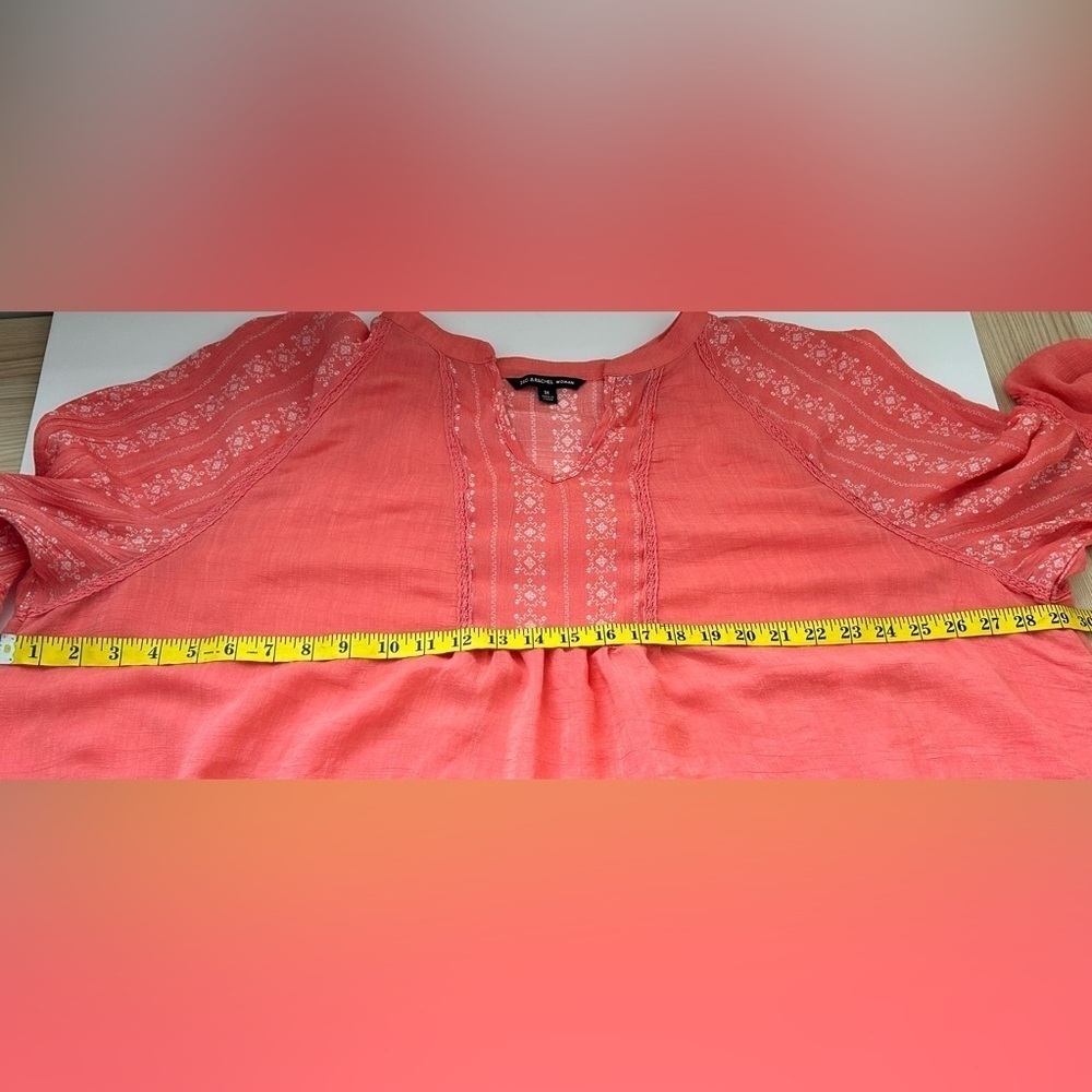ZAC & RACHEL BOHO PEASANT TOP, CROCHET INLAY, CORAL Sz. 3X. LIGHT, AIRY, DRAPE - Picture 6 of 10